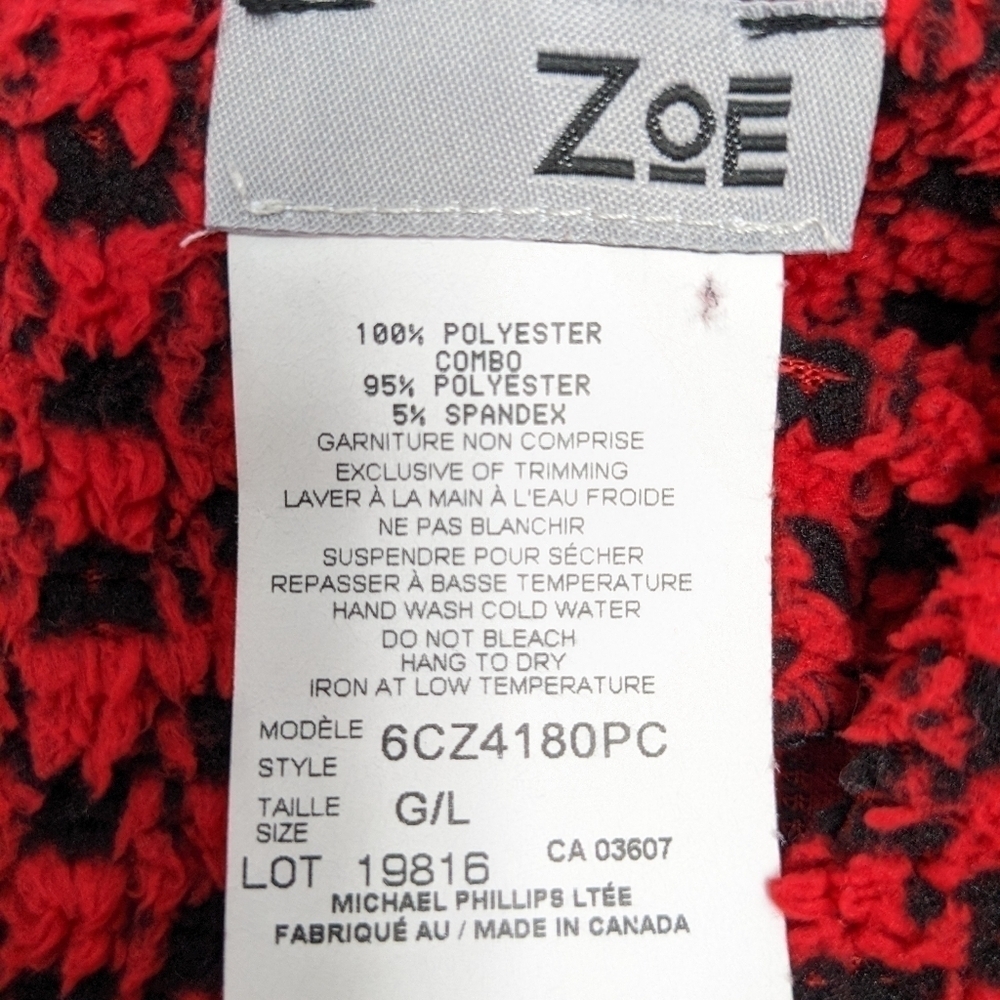 Zoe by Michael Phillips checkered red and black sherpa teddy jacket size L - Picture 6 of 7